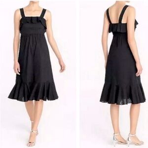 J.Crew Like New Black Cotton Swiss Dot Ruffled Midi Dress Size 2